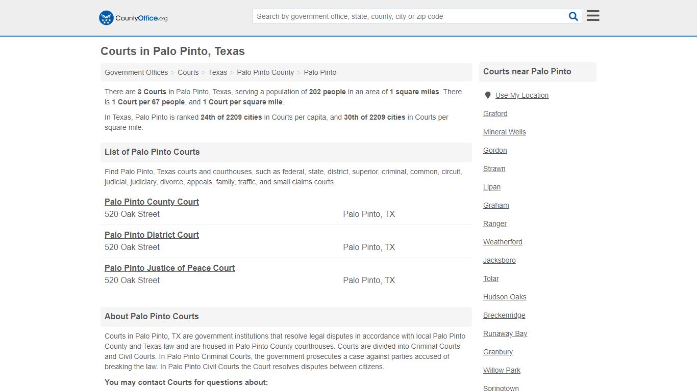 Courts - Palo Pinto, TX (Court Records & Calendars) - County Office